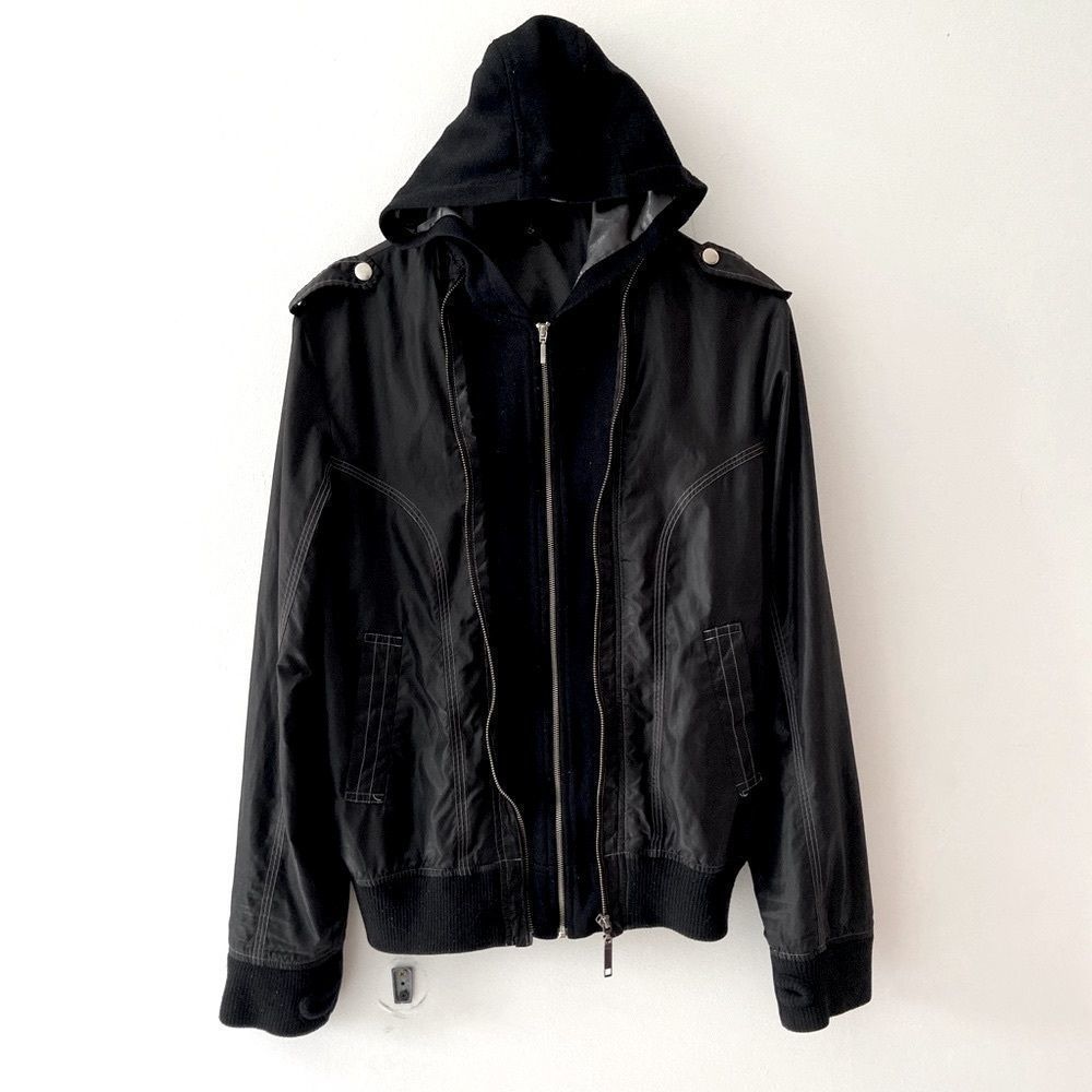Candy & Caviar nylon double zip biker jacket 1/1 w hood men’s size L cropped‌